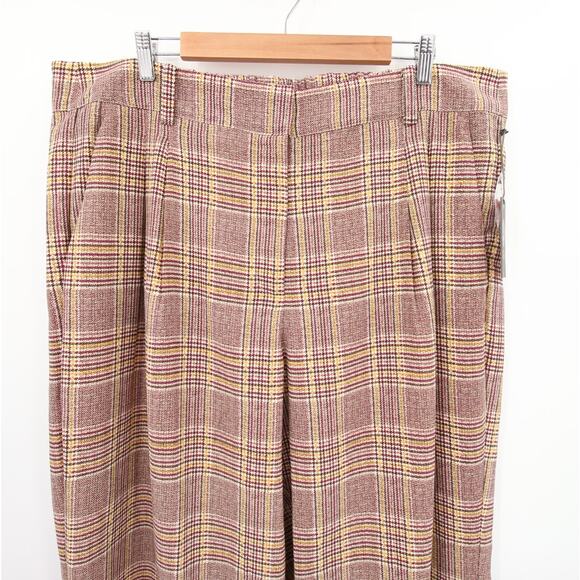 Vince Camuto Pants Tan Brown Tones Plaid Pleated Wide Leg Pants Size 18W - Picture 3 of 14